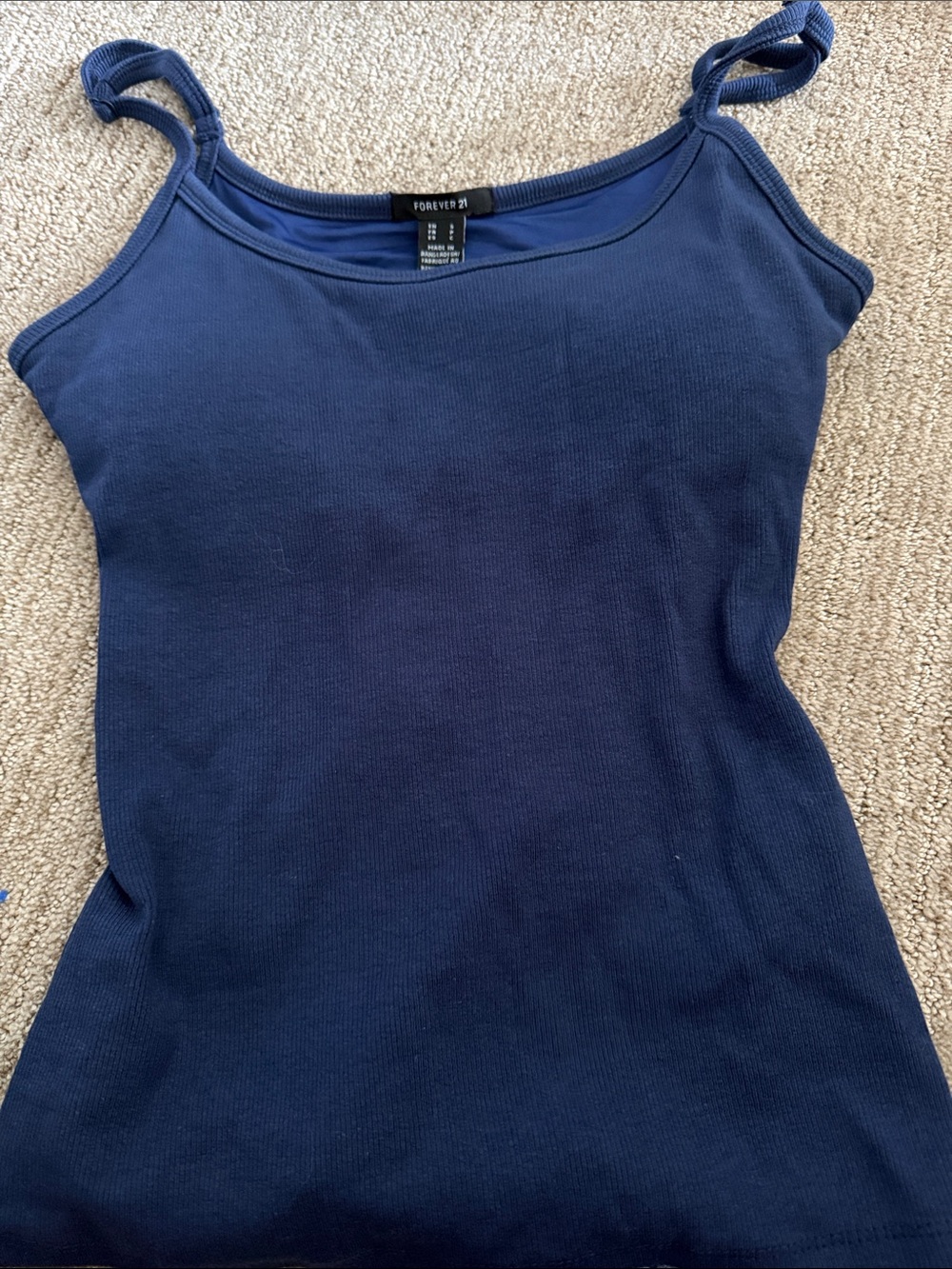 Forever 21 Dark Blue Ribbed Tank Top with Tie Straps